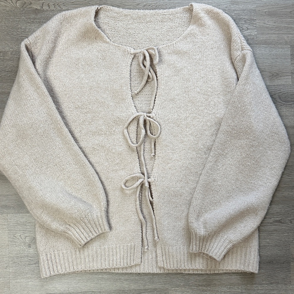 SHEIN Cream Tie-Front Cardigan Sweater - Picture 2 of 2